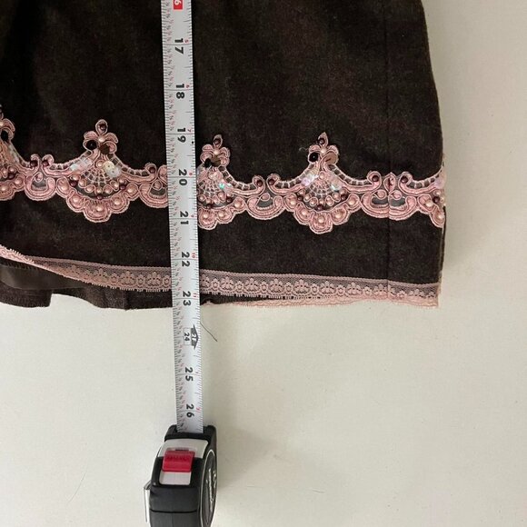 vintage 90s brown pink beaded boho girly coquette wool blend low rise midi skirt - Picture 7 of 8